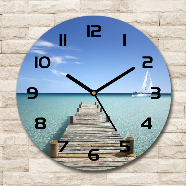 Round wall clock Wooden pier