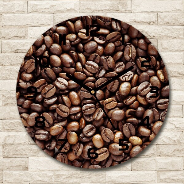 Round glass wall clock Coffee beans