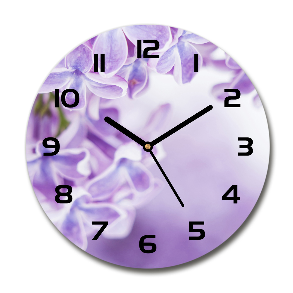 Round glass clock Lilac flowers