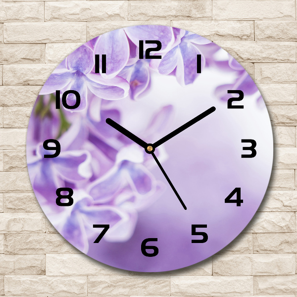 Round glass clock Lilac flowers