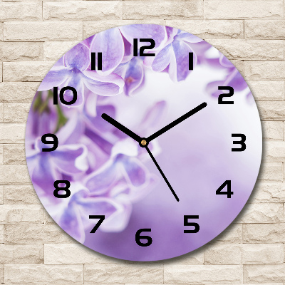 Round glass clock Lilac flowers