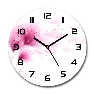 Round glass wall clock Pink flower