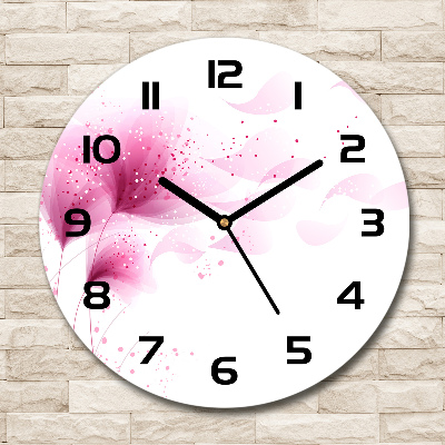 Round glass wall clock Pink flower