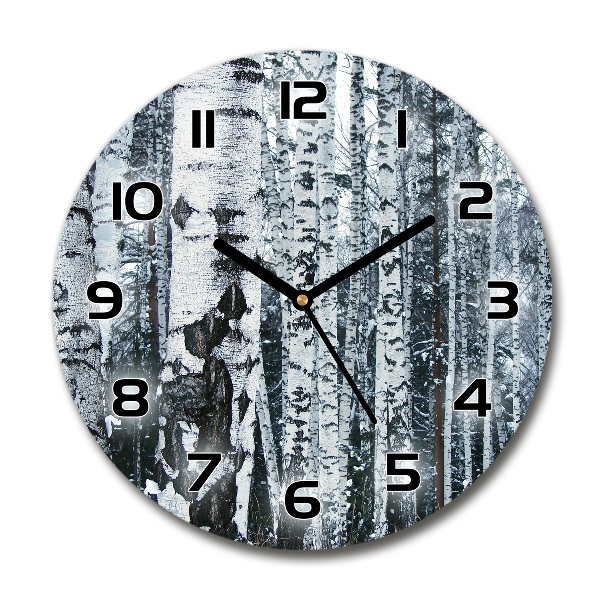 Round glass wall clock Birch trees