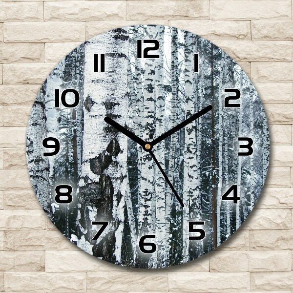 Round glass wall clock Birch trees