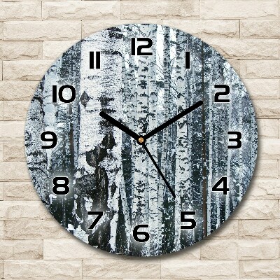 Round glass wall clock Birch trees