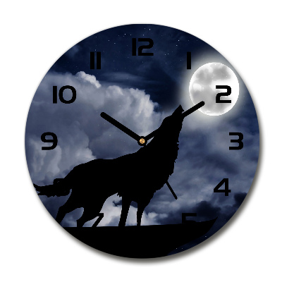 Round wall clock A howling wolf full