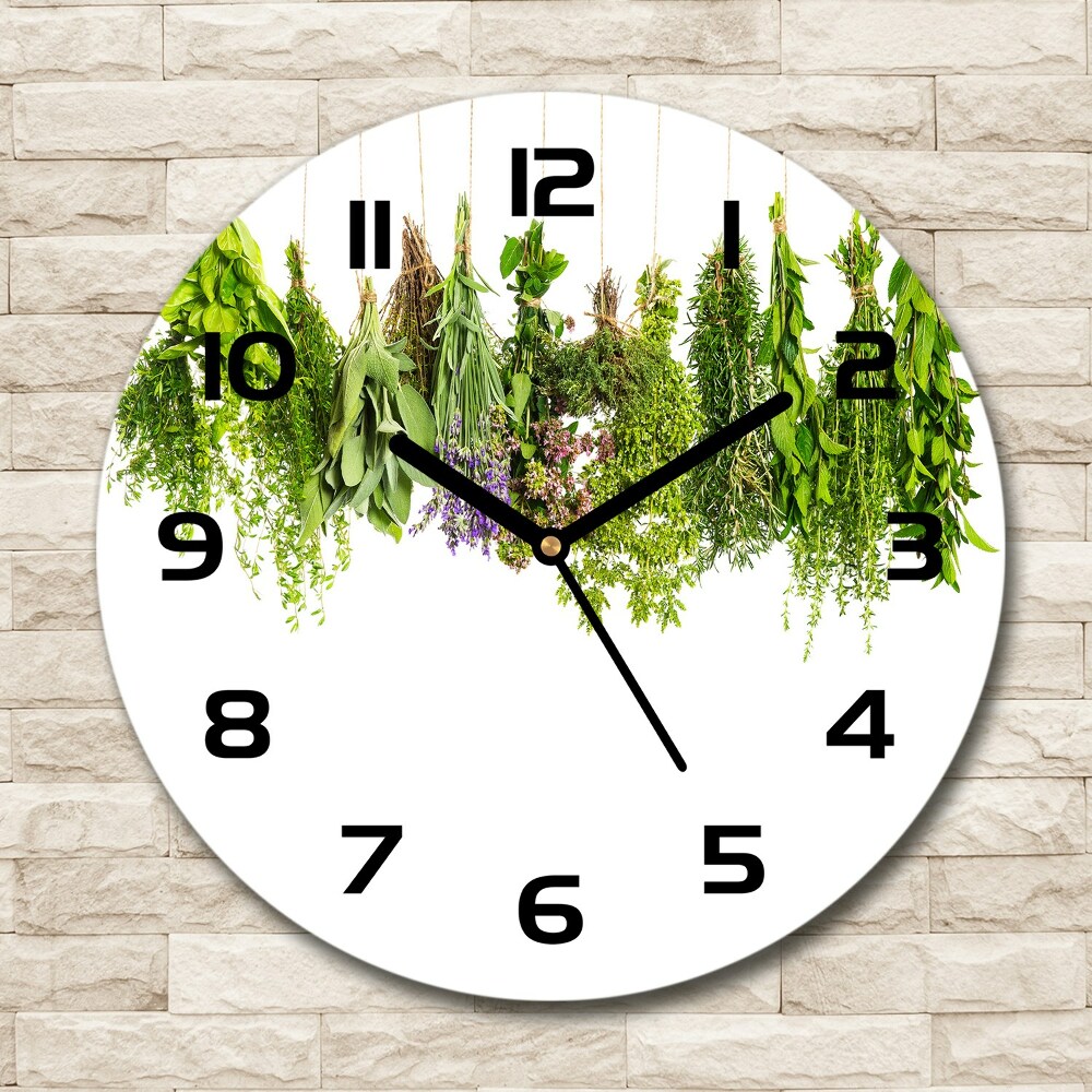 Round wall clock Herbs on a string