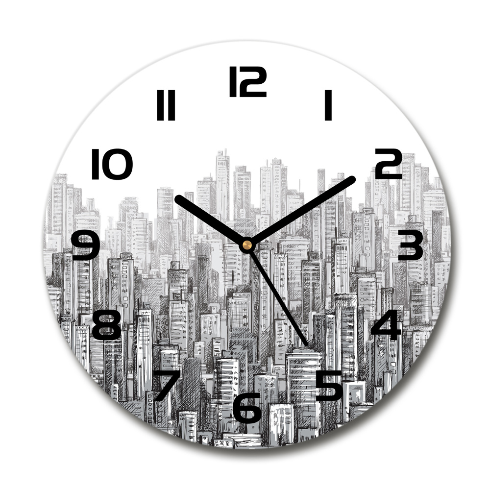 Round glass wall clock Skyscrapers