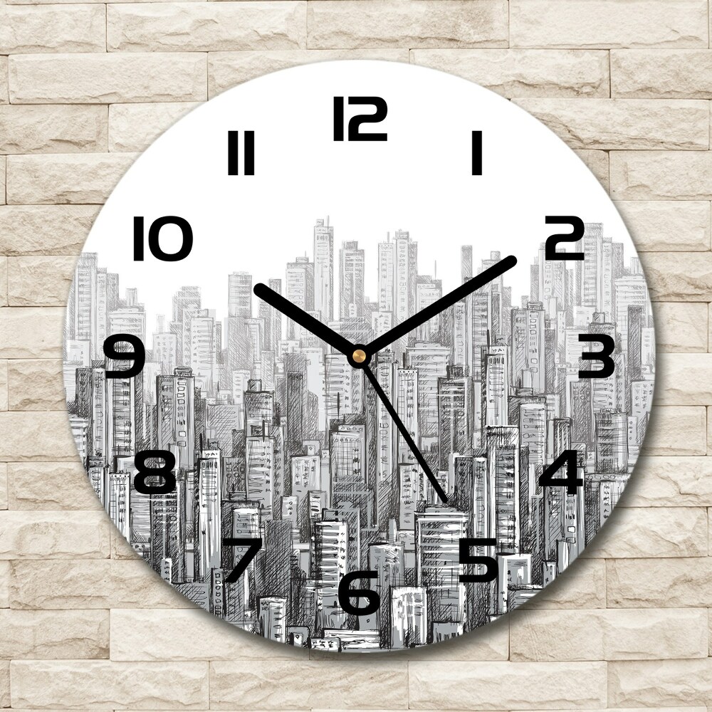 Round glass wall clock Skyscrapers