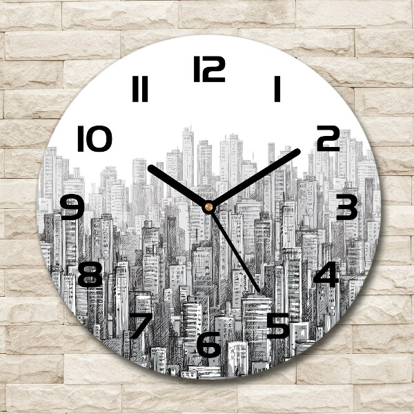 Round glass wall clock Skyscrapers