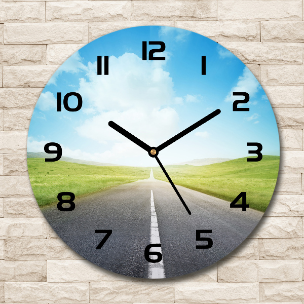 Round wall clock Road through the meadow