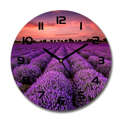 Round glass wall clock Lavender field