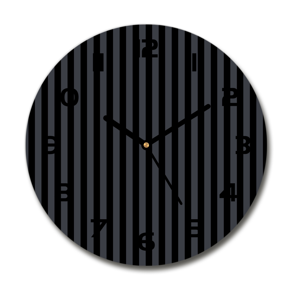 Round glass wall clock Black and gray stripes