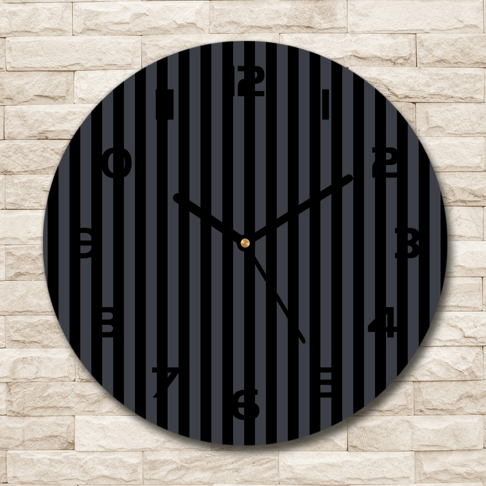 Round glass wall clock Black and gray stripes