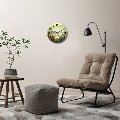 Round glass wall clock Jungle