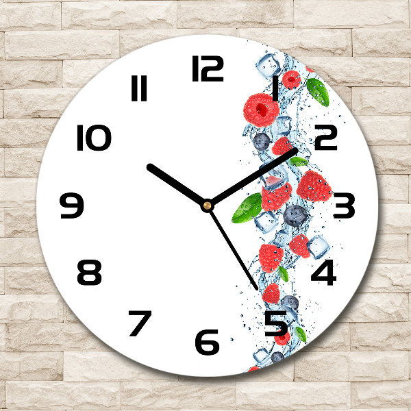 Round glass wall clock Forest fruits with ice