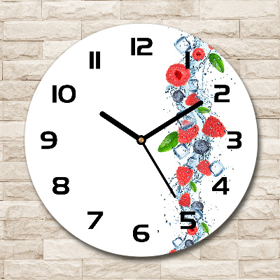 Round glass wall clock Forest fruits with ice