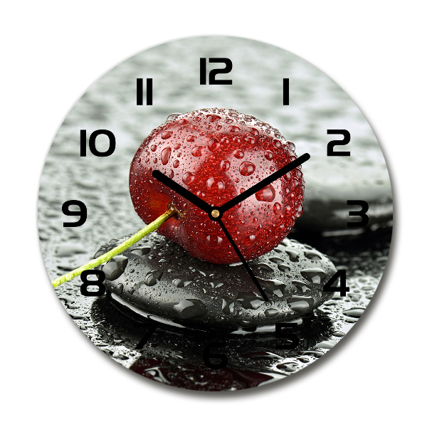 Round glass clock Cherry in the rain