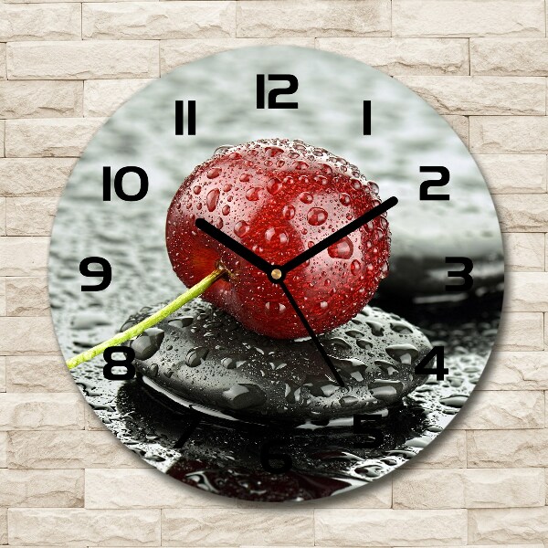 Round glass clock Cherry in the rain