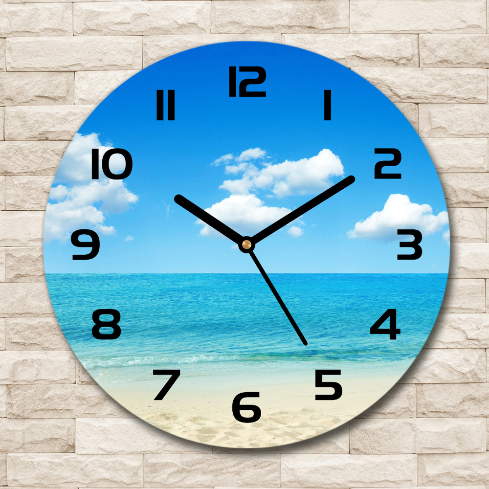 Round glass wall clock Paradise beach