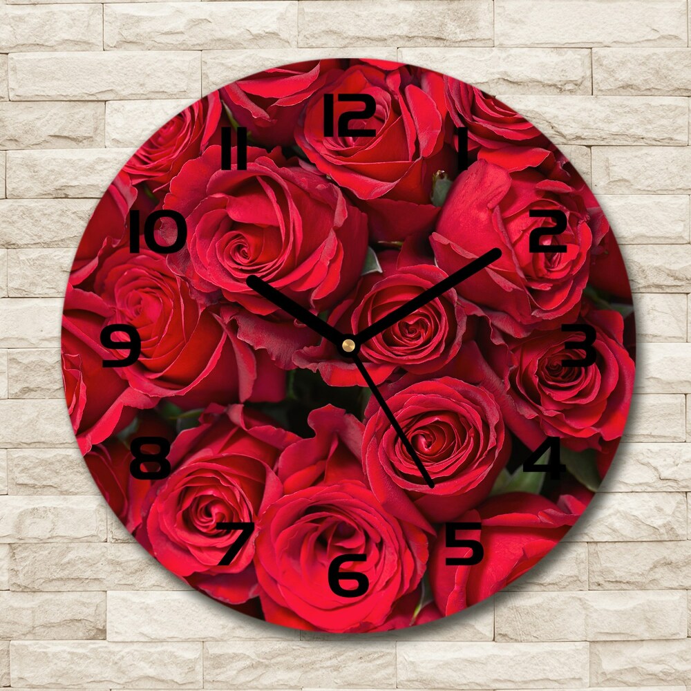 Round wall clock Red roses