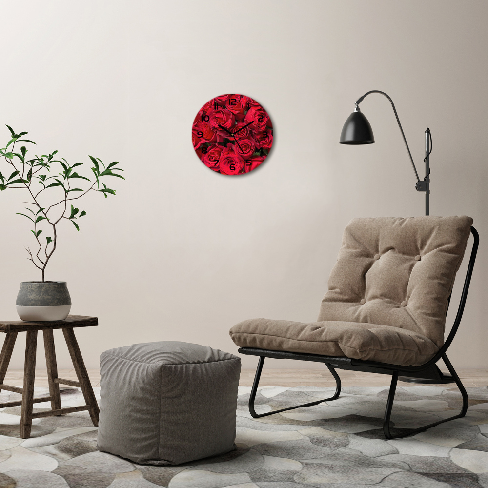 Round wall clock Red roses