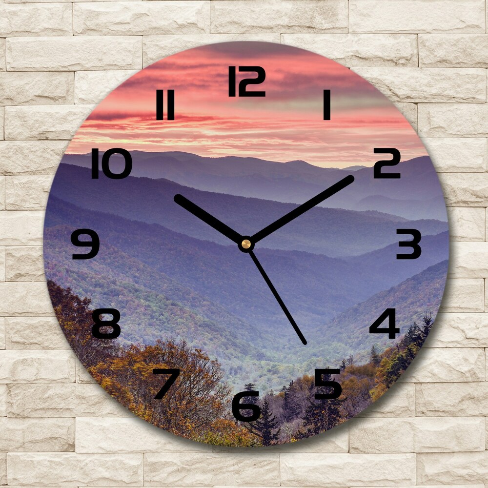 Round wall clock Sunset of the mountain