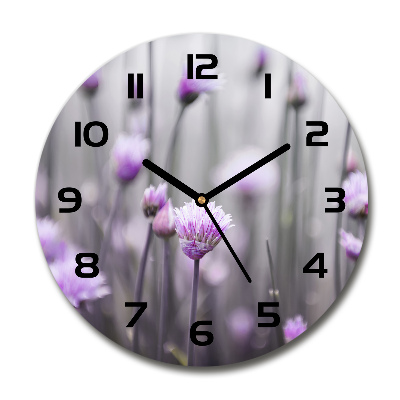 Round glass wall clock Chives flowers