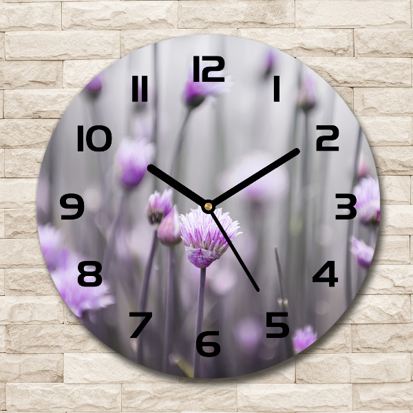 Round glass wall clock Chives flowers