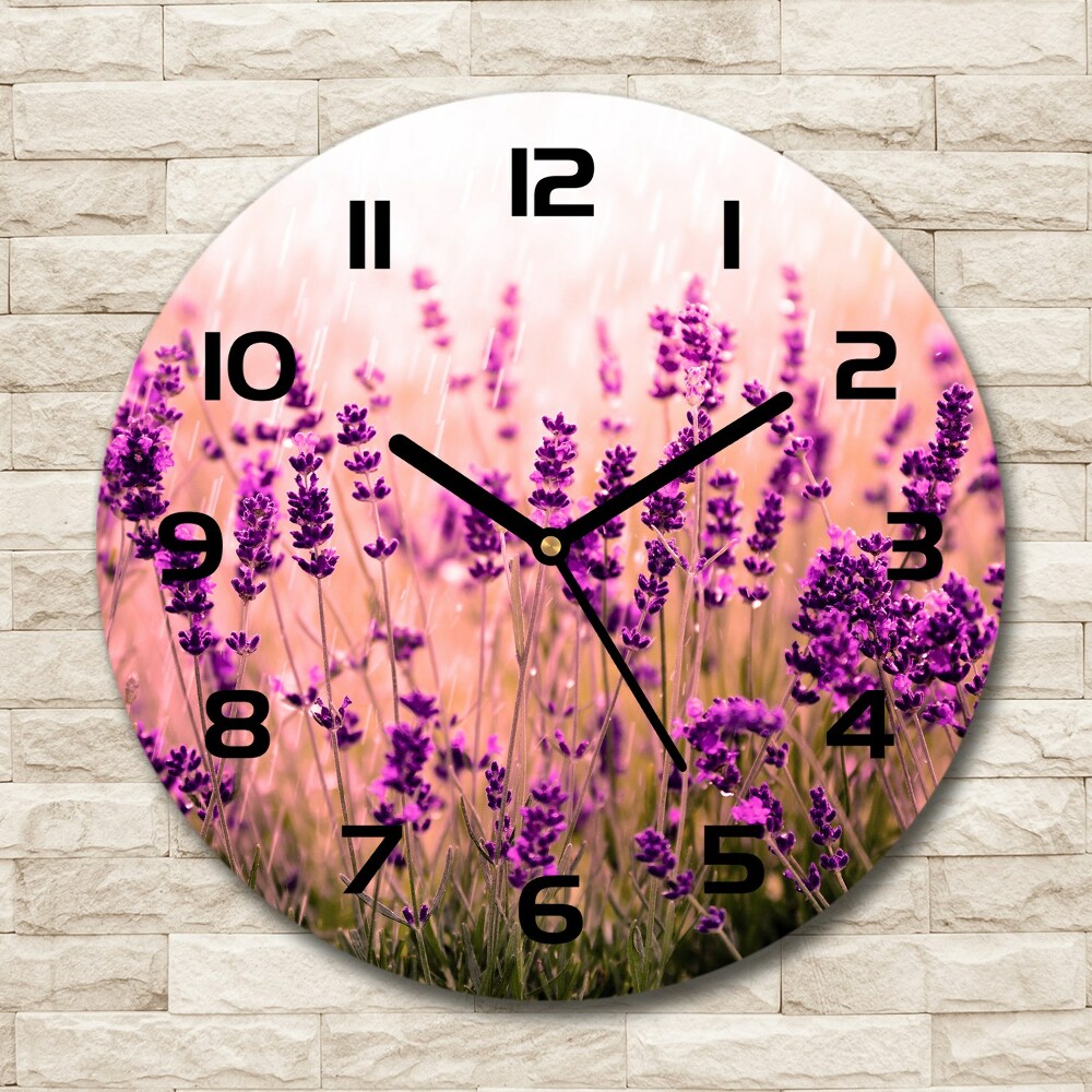 Round glass wall clock Lavender