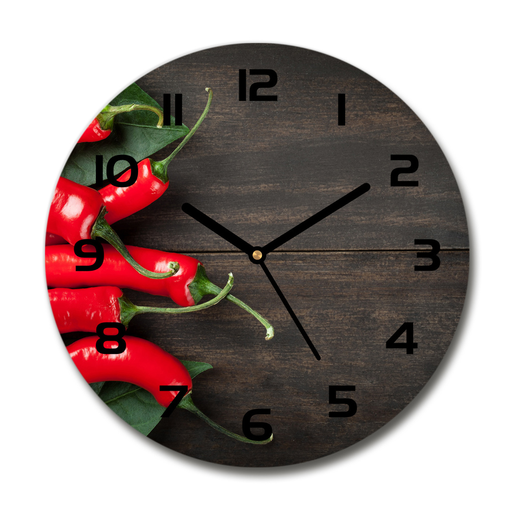 Round glass wall clock Chilli peppers