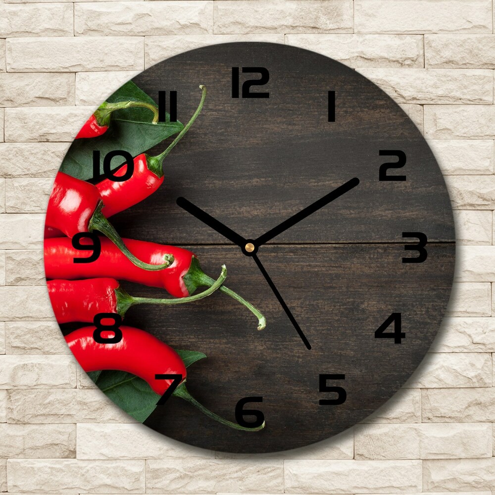 Round glass wall clock Chilli peppers