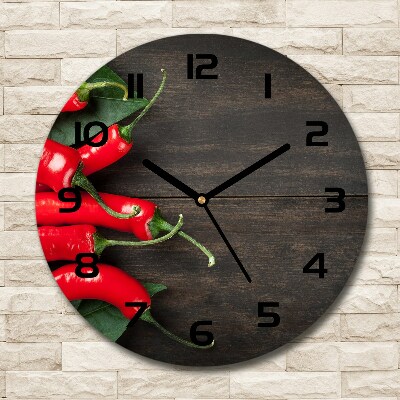 Round glass wall clock Chilli peppers