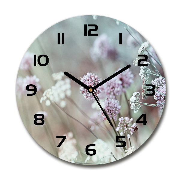 Round glass wall clock Wild flowers