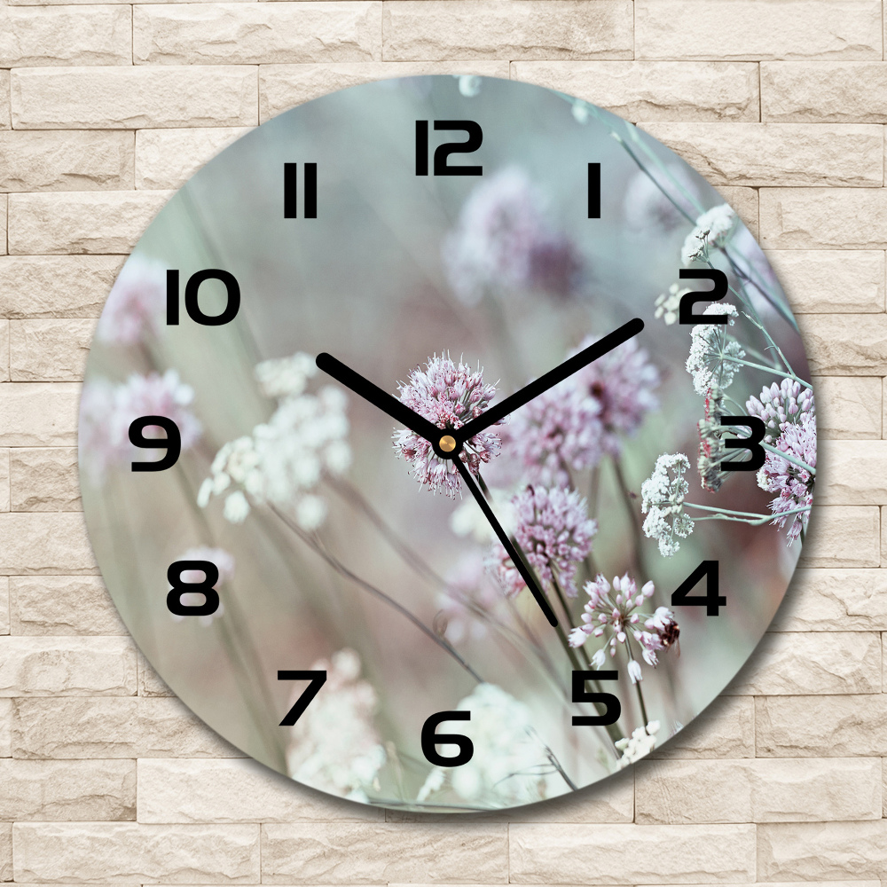 Round glass wall clock Wild flowers