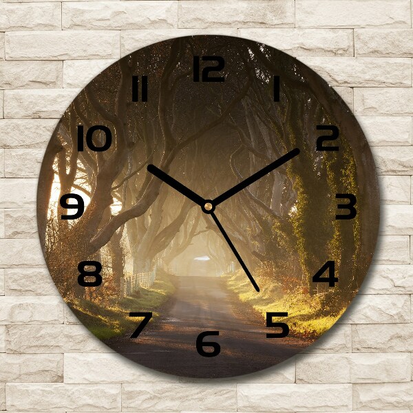 Round wall clock Fog in the forest