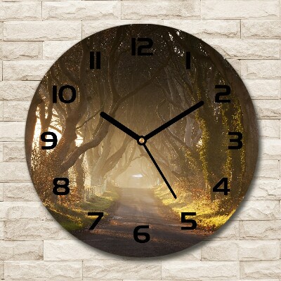 Round wall clock Fog in the forest