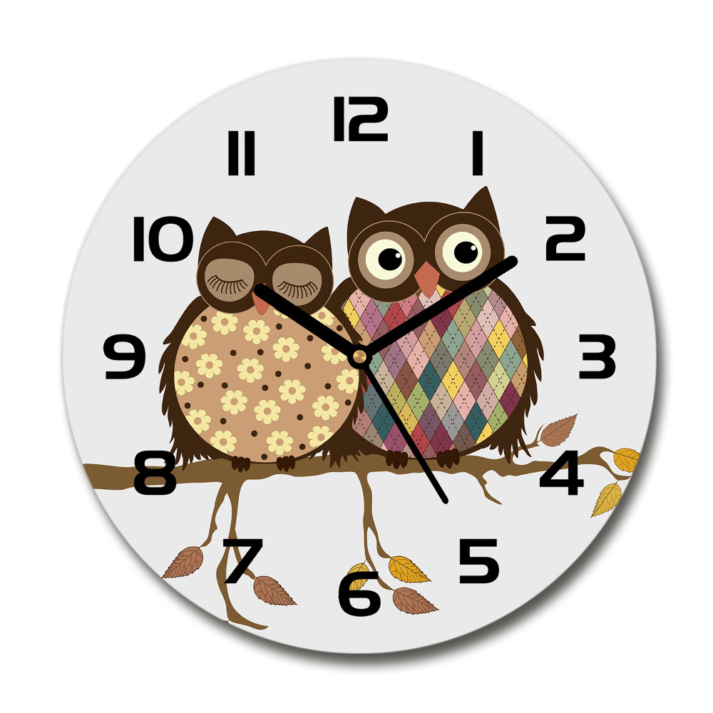 Round wall clock Two owls on the branches