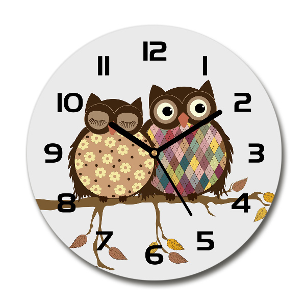 Round wall clock Two owls on the branches