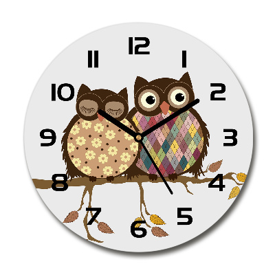 Round wall clock Two owls on the branches