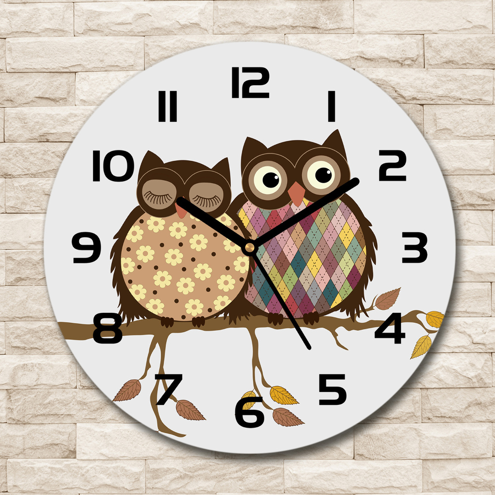 Round wall clock Two owls on the branches