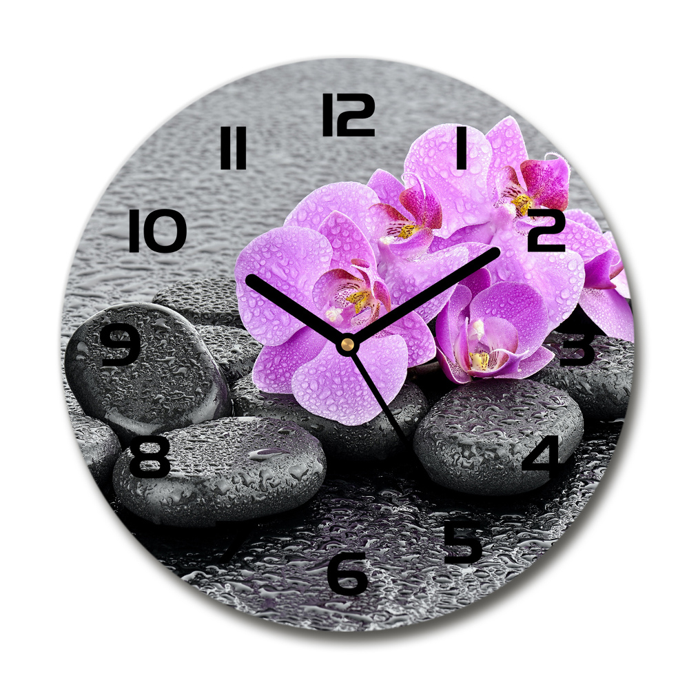 Round clock glass Stones orchids