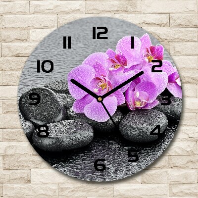 Round clock glass Stones orchids