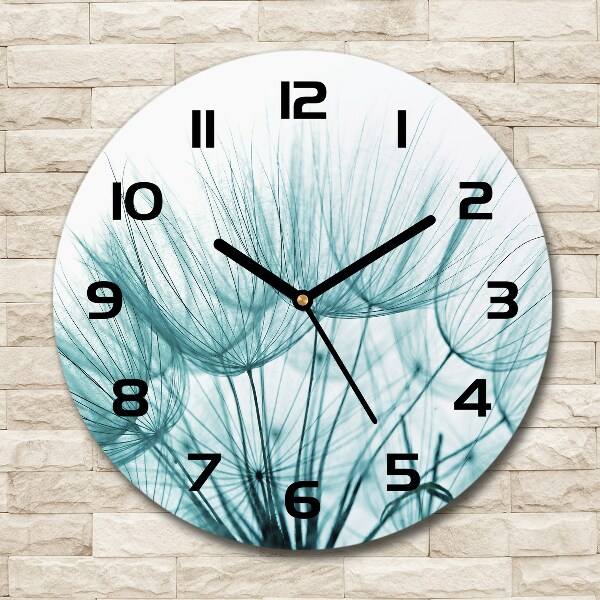 Round glass wall clock Dandelion seeds