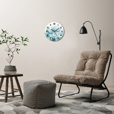 Round glass wall clock Dandelion seeds