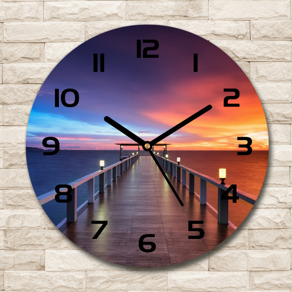 Round wall clock Wooden bridge