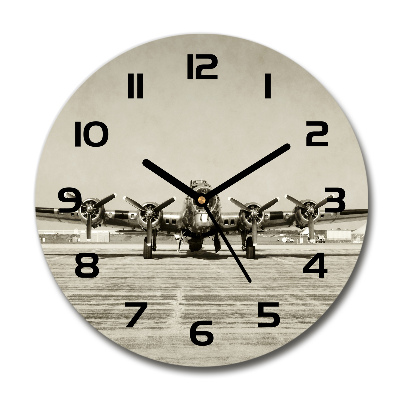 Round glass wall clock Old bomber