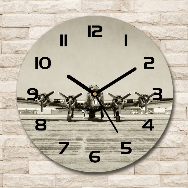 Round glass wall clock Old bomber