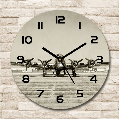 Round glass wall clock Old bomber